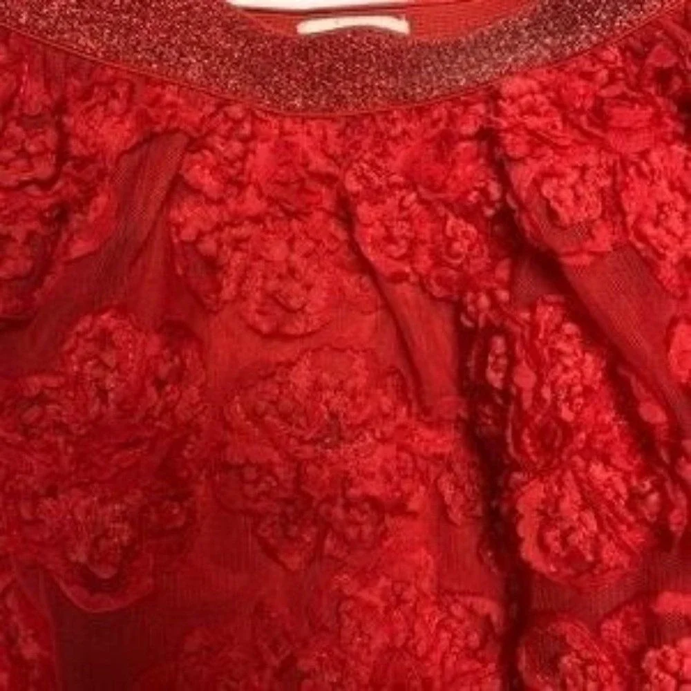 Children's Place Girls Red Floral Tulle Skirt Holiday Sparkle Elastic Waist 7/8